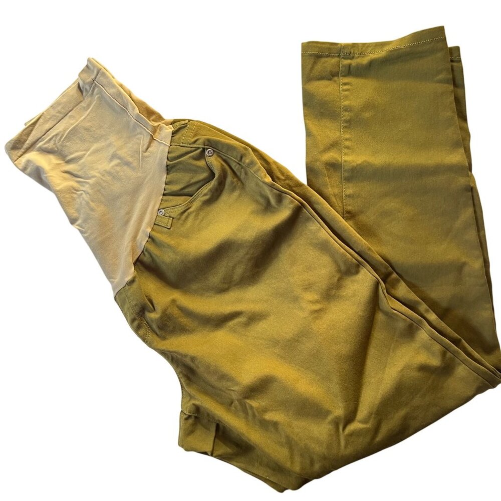 Maternity Pants Straight Legs Belly Band Dark green Pants Size 2XL